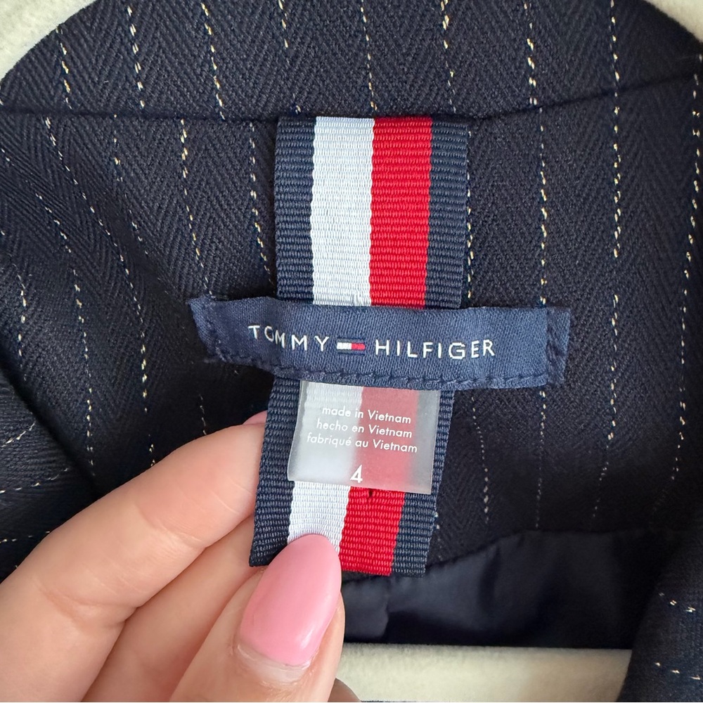 NWOT Tommy Hilfiger Navy Metallic Gold Pinstripe Double-Breasted Blazer Size 4 - Picture 8 of 10